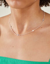Sterling Silver-Plated Star Station Necklace, , large