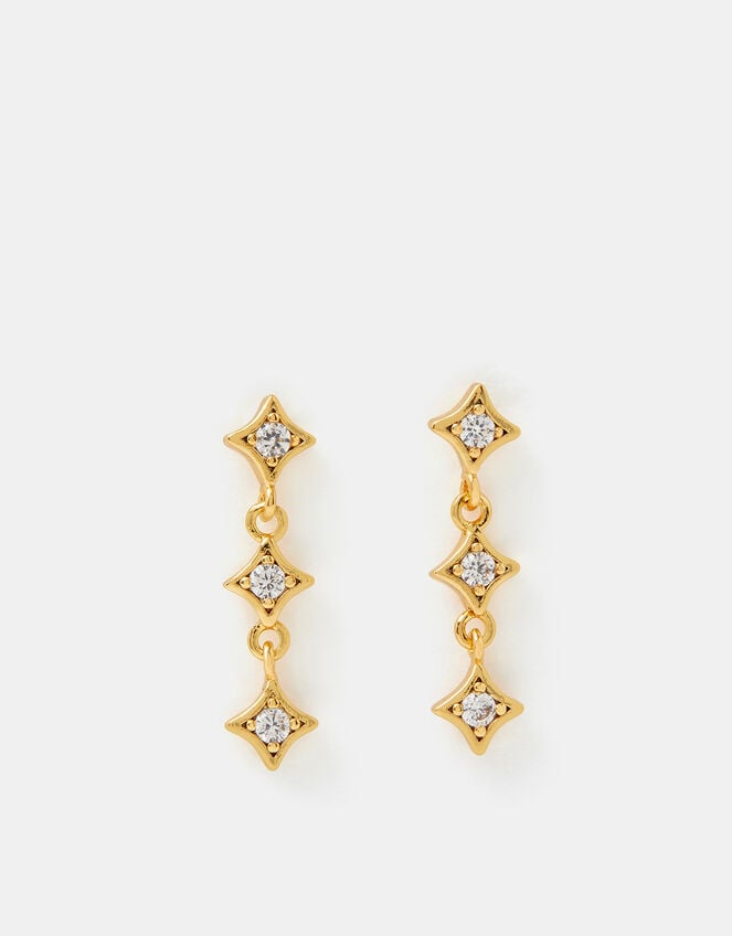 14ct Gold-Plated Diamanté Star Drop Earrings, , large