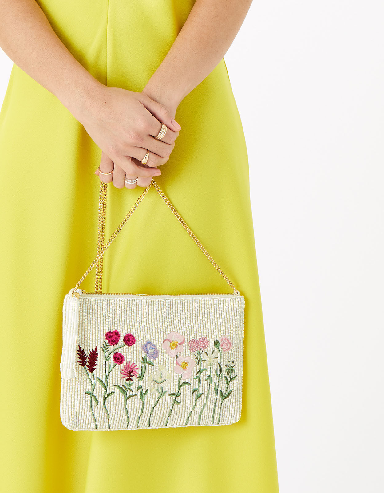 Floral Beaded Zip Bag