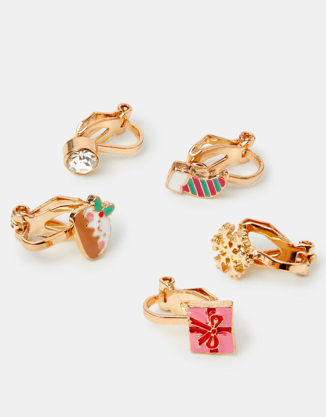 5-Pack Girls Christmas Clip-On Earring Set, , large