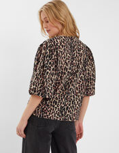 Puff Sleeve Cotton Blouse, Leopard (LEOPARD), large