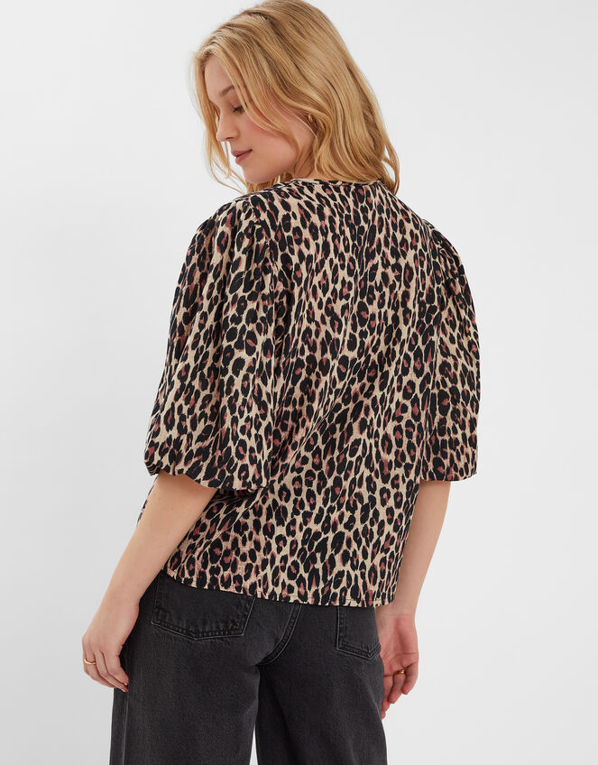 Puff Sleeve Cotton Blouse, Leopard (LEOPARD), large