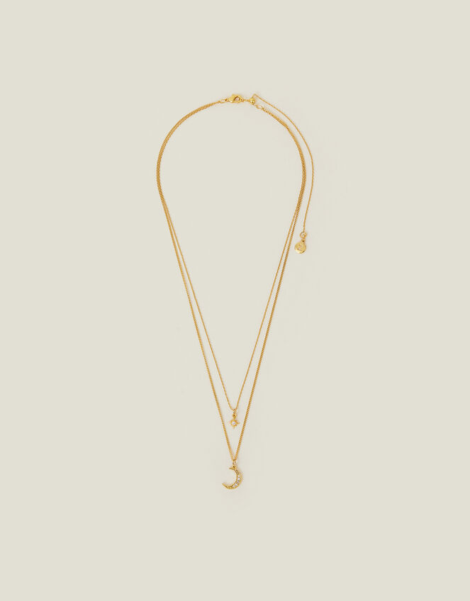 14ct Gold-Plated Celestial Pendant Layered Necklace, , large