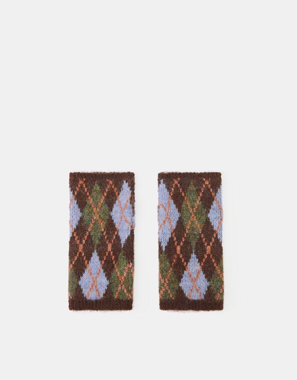 Arygle Knitted Wrist Warmers, , large