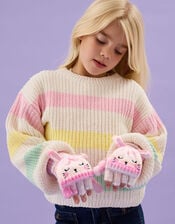 Girls Bunny Stripe Fingerless Gloves with Mittens, Multi (PASTEL MULTI), large