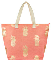 Metallic Pineapple Print Tote Bag, Orange (CORAL), large