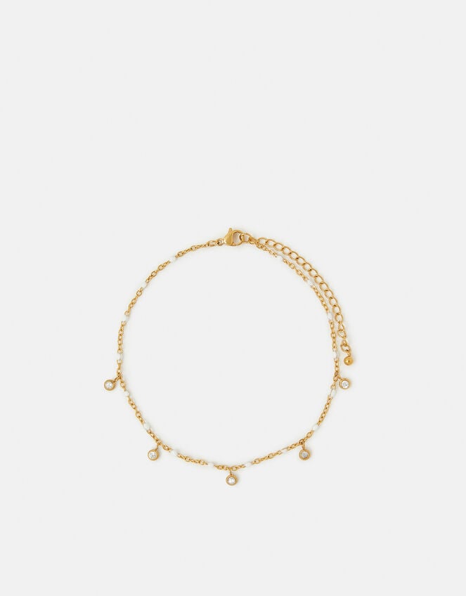 Stainless Steel Diamanté Charm Anklet, , large