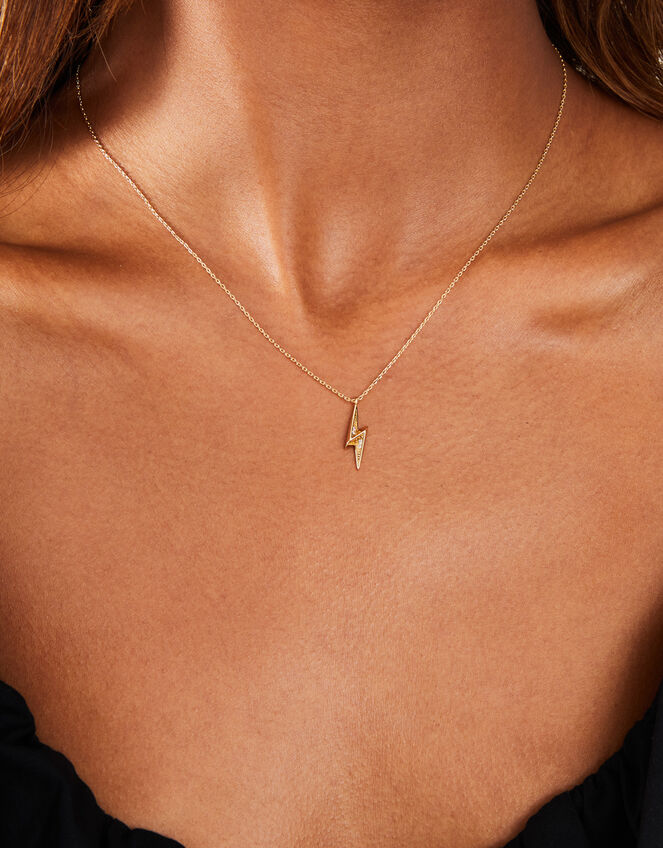 14ct Gold-Plated Lightning Pendant Necklace, , large
