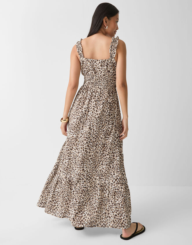 Sleeveless Leopard Print Midi Dress, Brown (BROWN), large