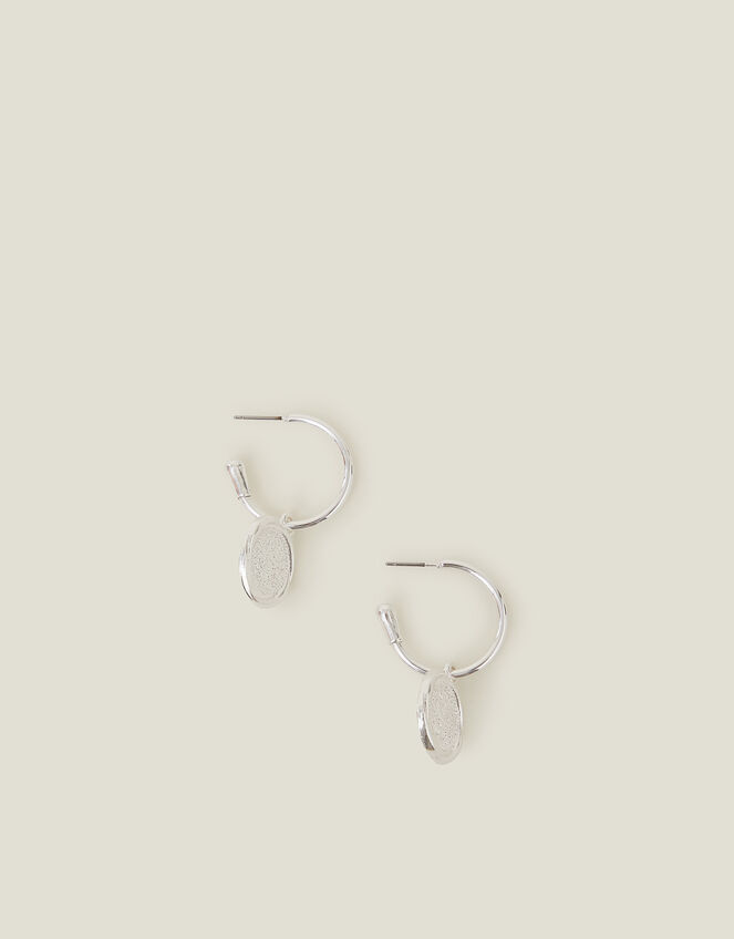 Coin Hoop Drop Earrings Silver, , large