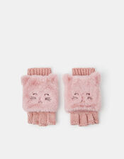 Girls Cat Fingerless Mitten Gloves, Pink (PINK), large