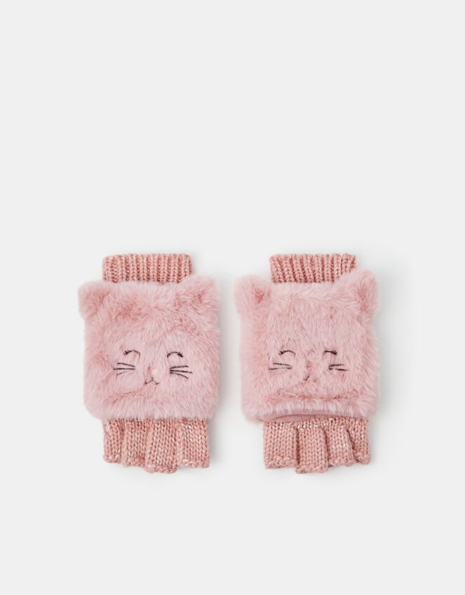 Girls Cat Fingerless Mitten Gloves, Pink (PINK), large