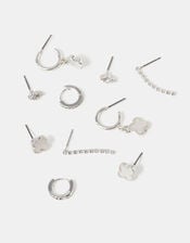 5-Pack Pearl Clover Stud & Hoop Earrings, Silver (SILVER), large