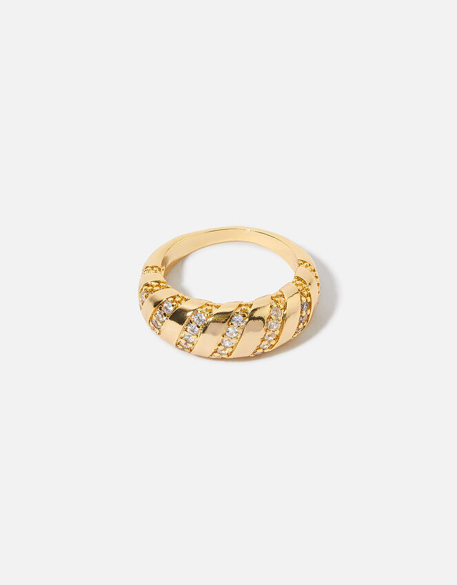 14ct Gold-Plated Sparkle Croissant Ring, Gold (GOLD), large