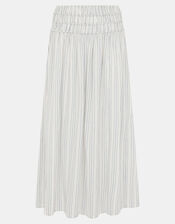 Stripe Gathered Waist Maxi Skirt, White (WHITE), large