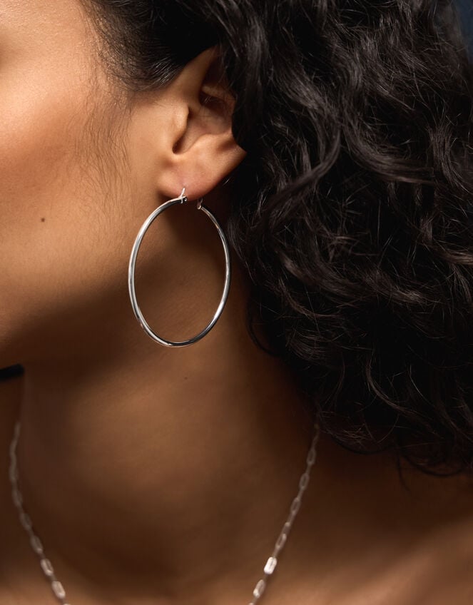 Sterling Silver-Plated Hoop Earrings, , large