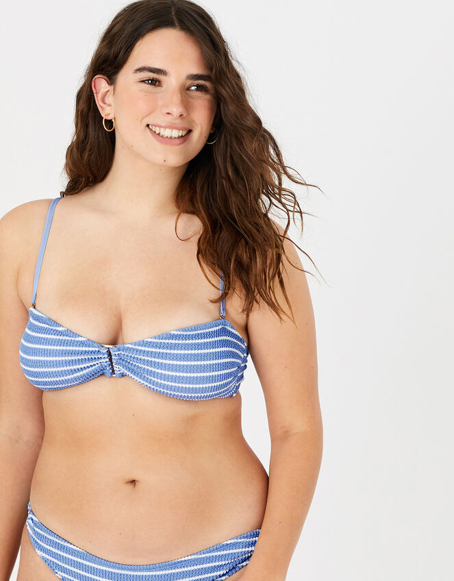 Stripe Textured Bandeau Bikini Top, Blue (BLUE), large