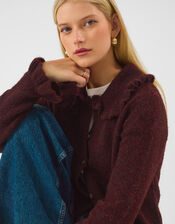 Ruffle Collar Cardigan, Brown (CHOCOLATE), large