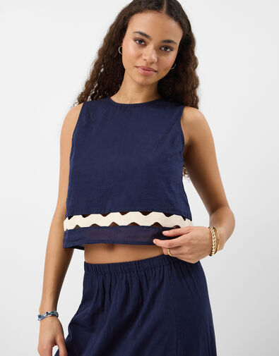 Ric Rac Sleeveless Top, Blue (NAVY), large