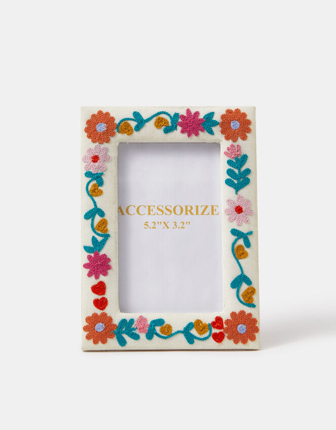 Floral Embroidered Photo Frame 5.2 x 3.2, , large