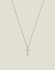 14ct Gold-Plated Sparkle Cross Pendant Necklace, , large