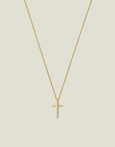 14ct Gold-Plated Sparkle Cross Pendant Necklace, , large