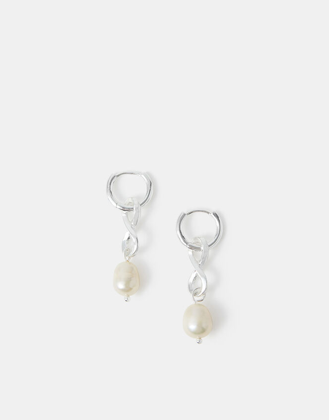 Sterling Silver-Plated Infinity Pearl Drop Earrings, , large