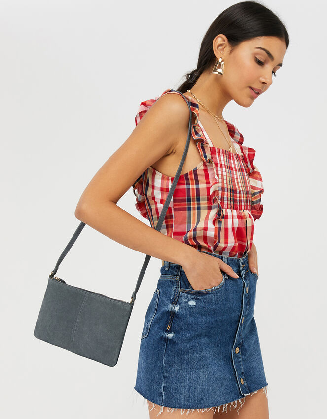 Suede Cross-Body Bag, Grey (GREY), large