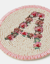 Beaded Floral Initial Coaster, Multi (PASTEL MULTI), large