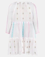 Girls Mini Me Jacquard Dress, White (WHITE), large