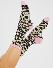 Geometric Heart Print Socks, , large