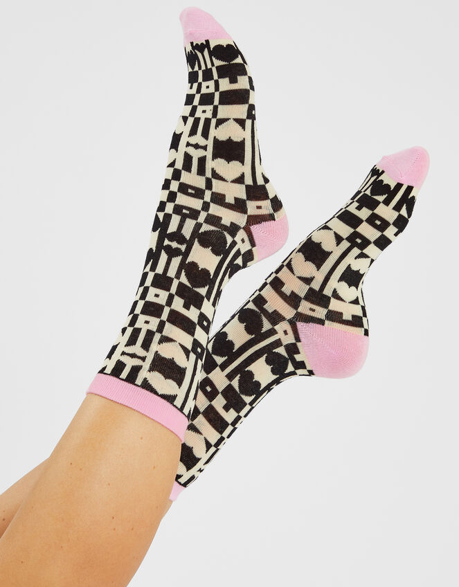 Geometric Heart Print Socks, , large