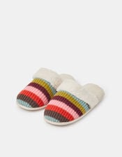 Rainbow Stripe Faux Fur Lined Slippers, Multi (BRIGHTS MULTI), large