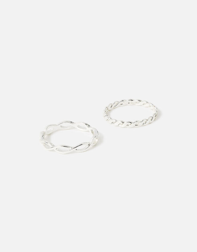 Crossover Band Ring Set of Two, Silver (SILVER), large