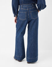 Pleat Waist Wide Leg Jeans, Blue (BLUE), large