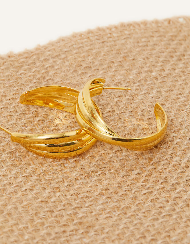 14ct Gold-Plated Large Twist Hoop Earrings, , large