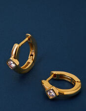 14ct Gold-Plated Stone Huggie Hoops, , large