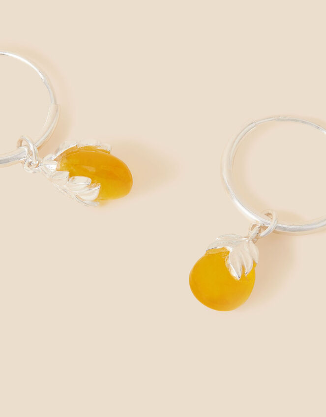 Recycled Sterling Silver Yellow Quartz Leaf Charm Huggie Hoops, , large
