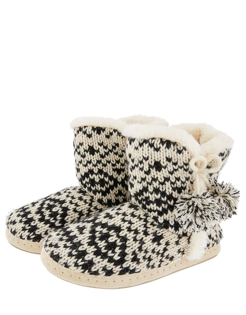 Fair Isle Knitted Slipper Boots Black Slippers Accessorize Global