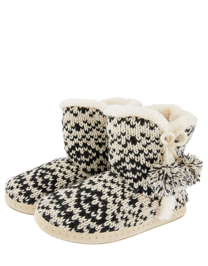 Fair Isle Knitted Slipper Boots, Black (BLACK/WHITE), large