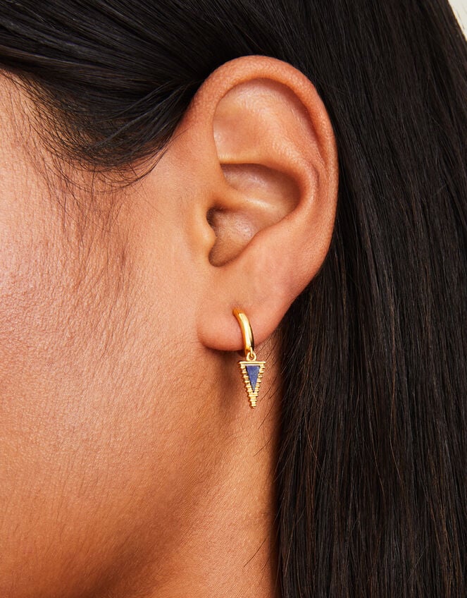 14ct Gold-Plated Triangle Lapis Hoops, , large