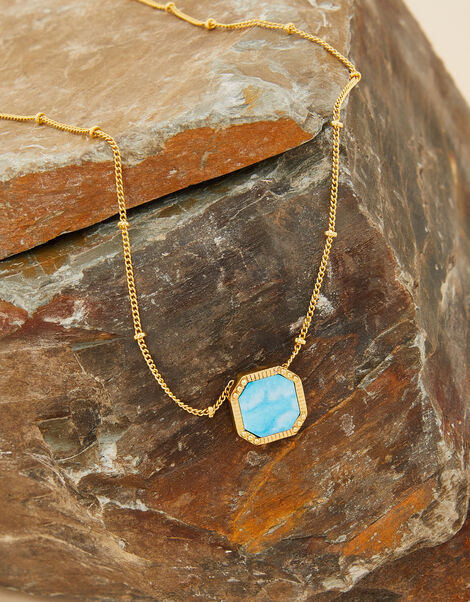 Gold-Plated Healing Stone Turquoise Pendant Necklace, , large