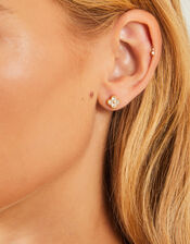 14ct Gold-Plated Diamante Flower Stud Earrings, , large