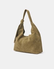 Slouchy Knot Leather Shoulder Bag, Green (KHAKI), large
