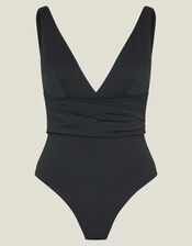 Plunge Wrap Shaping Swimsuit, Black (BLACK), large