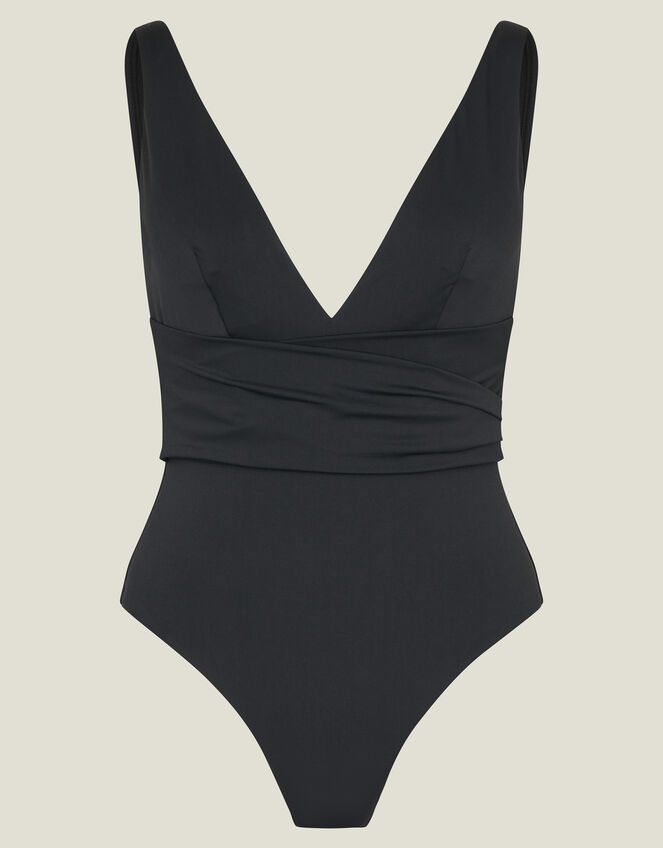Plunge Wrap Shaping Swimsuit, Black (BLACK), large