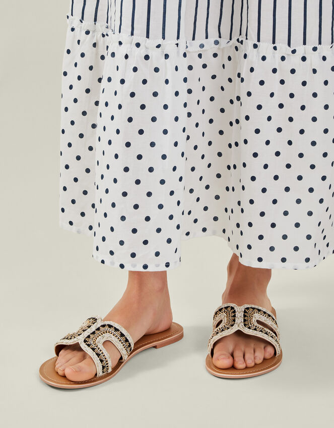 Wide Fit Cut-Out Bead Slide Sandals, Black (BLACK WHITE), large