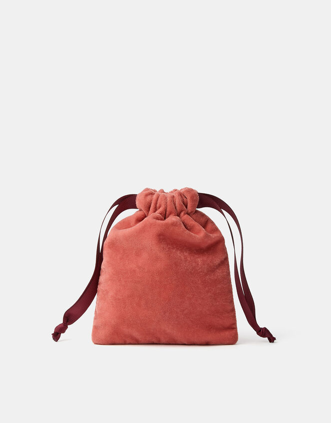 Embellished Heart Velvet Drawstring Bag, , large