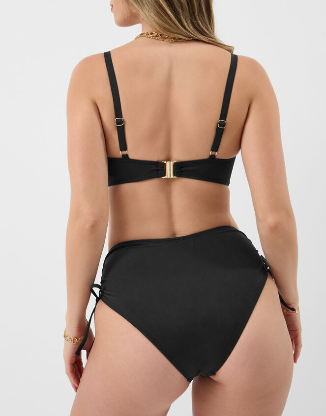 Tie High Waist Shaping Bikini Bottoms, Black (BLACK), large
