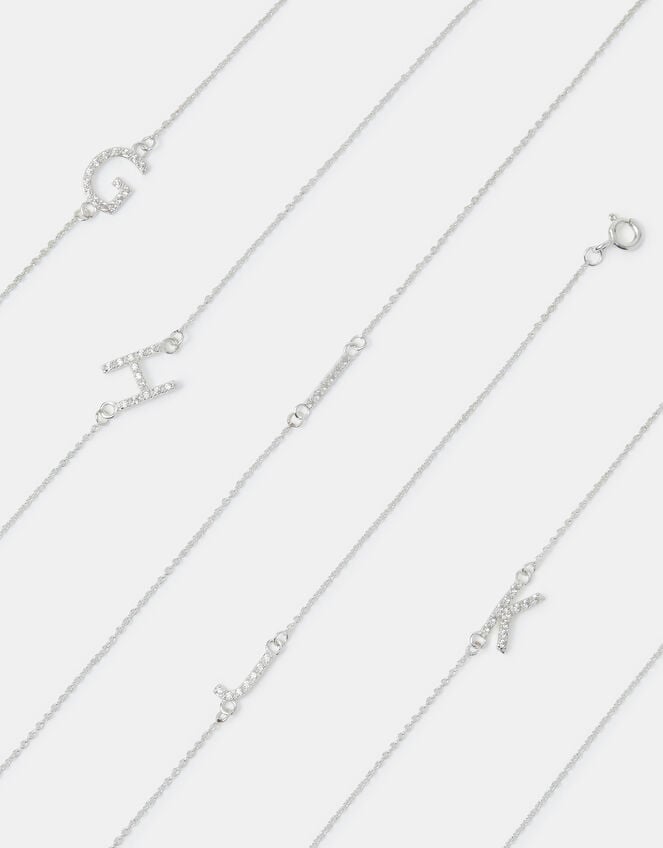 Sterling Silver Sparkle Initial Bracelet, Silver (ST SILVER), large
